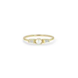 14k Pearl & Tapered Baguette Diamond 3 Stone Ring