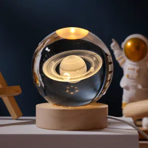 3D Saturn Pattern Crystal Ball Lamp with Round Base & Gift Box | Majestic Celestial Night Light