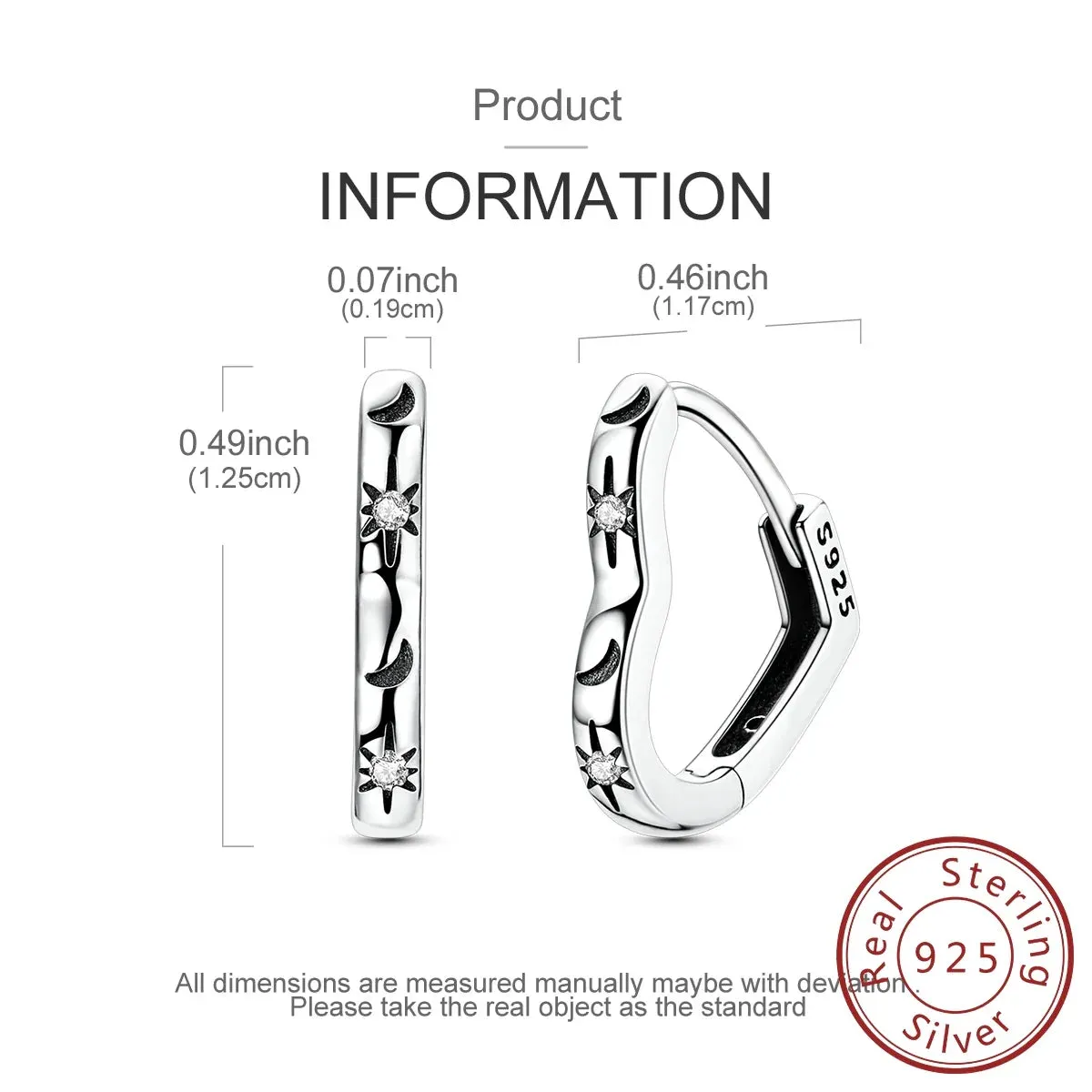 925 Sterling Silver Star Moon Stone Heart Hoop Earrings Women Jewelry For Wedding Engagement Birthday