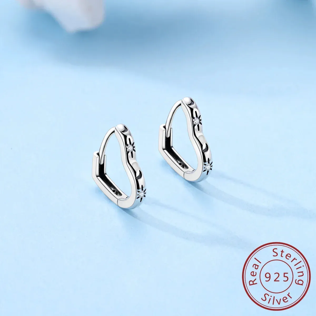 925 Sterling Silver Star Moon Stone Heart Hoop Earrings Women Jewelry For Wedding Engagement Birthday