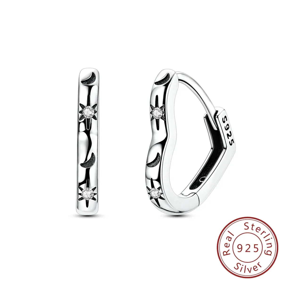 925 Sterling Silver Star Moon Stone Heart Hoop Earrings Women Jewelry For Wedding Engagement Birthday