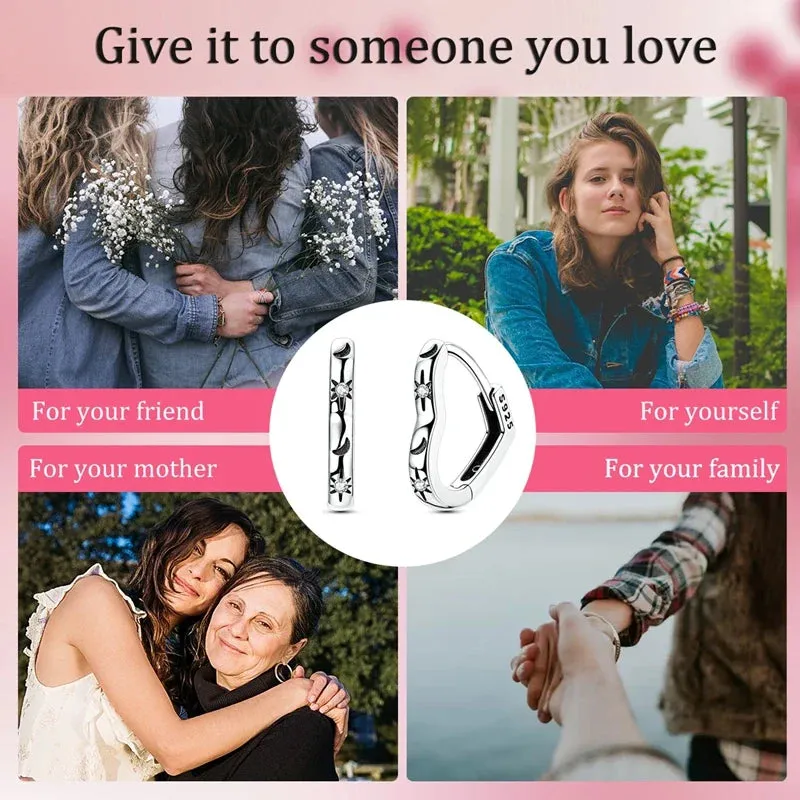 925 Sterling Silver Star Moon Stone Heart Hoop Earrings Women Jewelry For Wedding Engagement Birthday