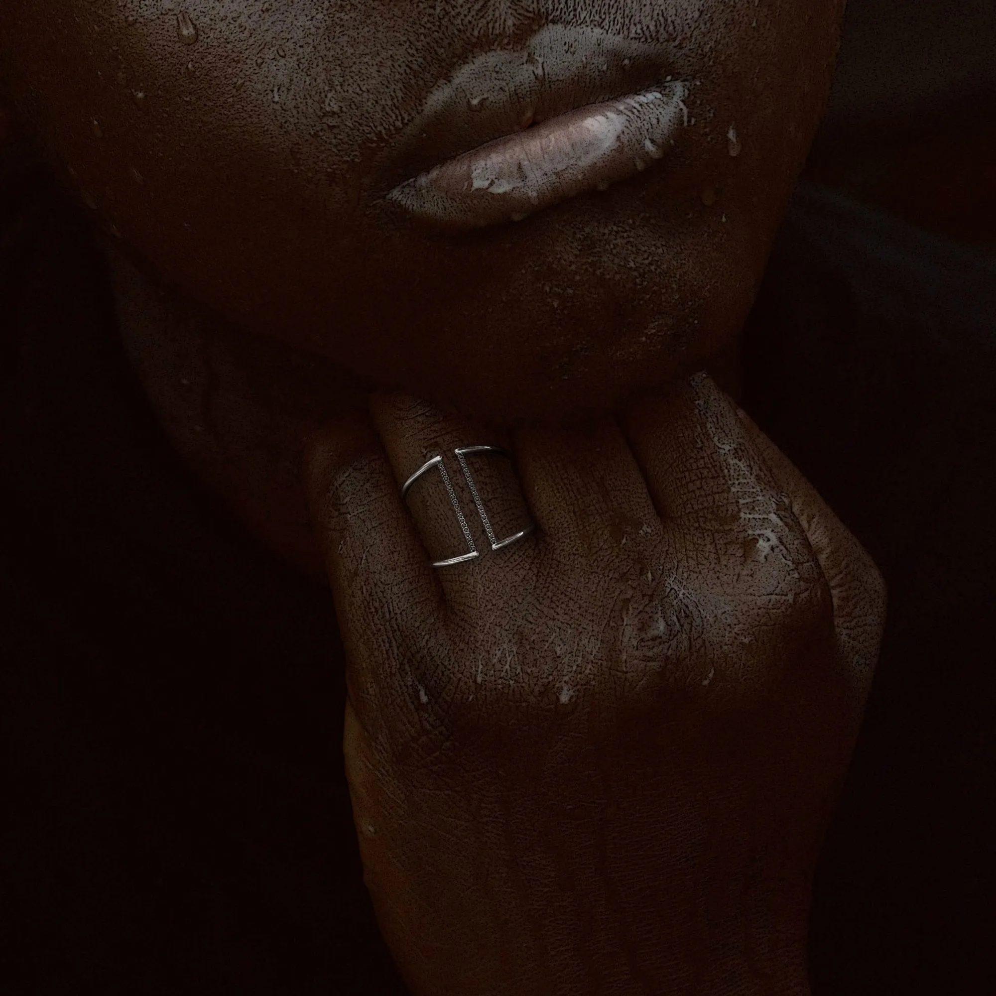 Abell Unique Wedding Ring with Cut Natural Black Diamonds