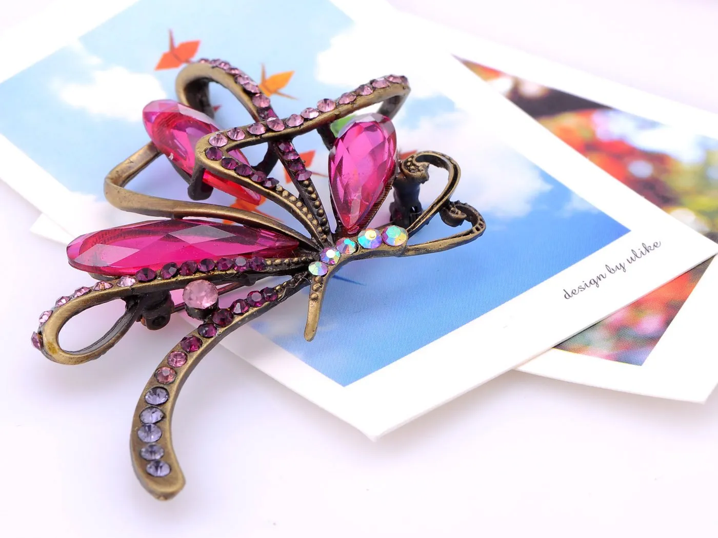 Alilang Ribbon Amethyst Purple Abstract Butterfly Fashionable Crystal Pendant Brooch Pin