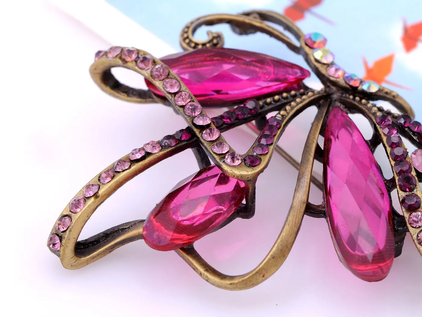 Alilang Ribbon Amethyst Purple Abstract Butterfly Fashionable Crystal Pendant Brooch Pin