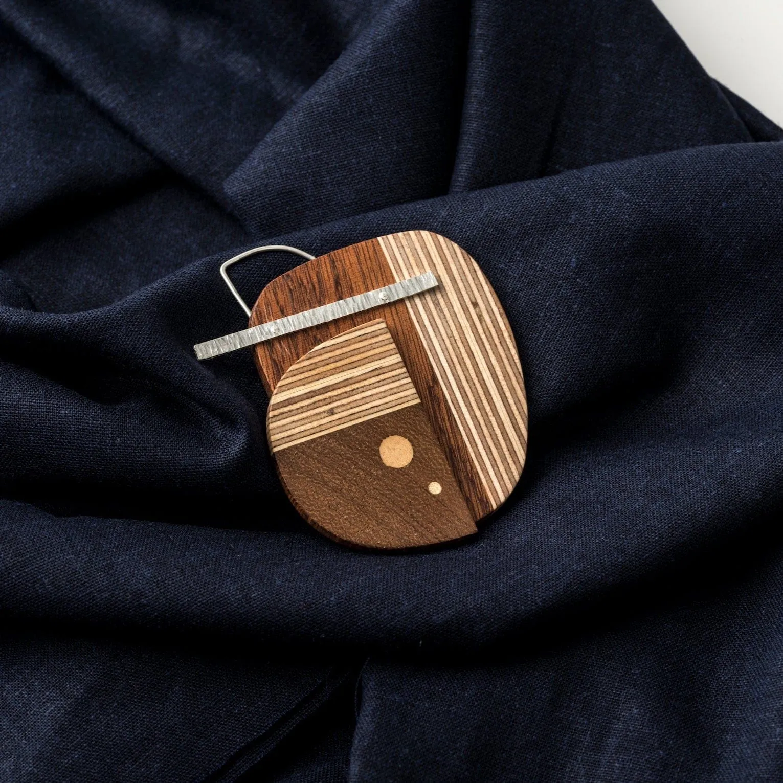 Bauhaus Wood and Eco Silver Brooch Pin - #1