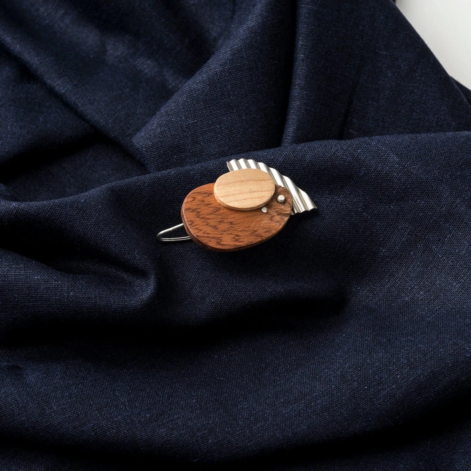 Bauhaus Wood and Eco Silver Brooch Pin - #3