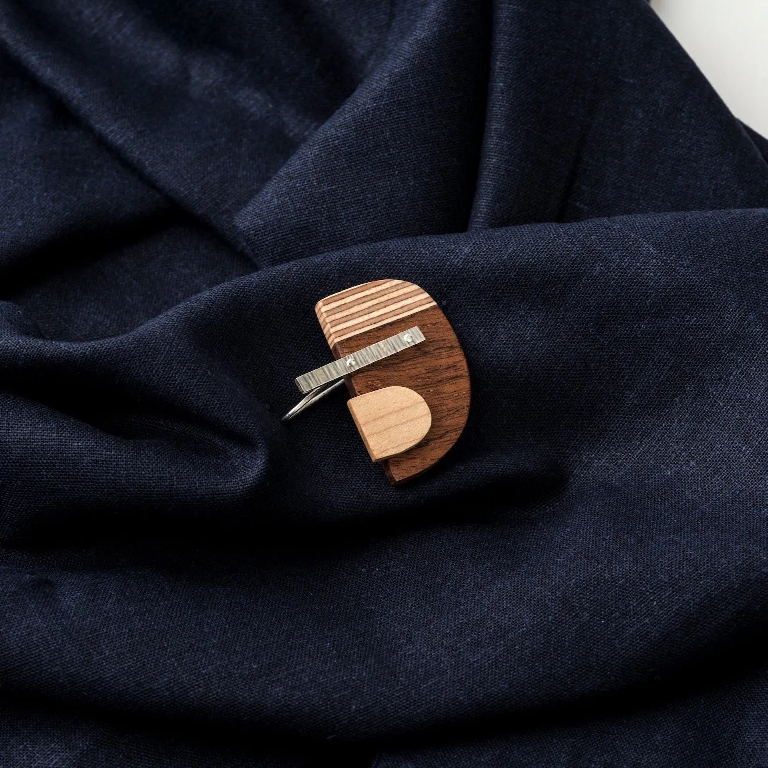 Bauhaus Wood and Eco Silver Brooch Pin - #6