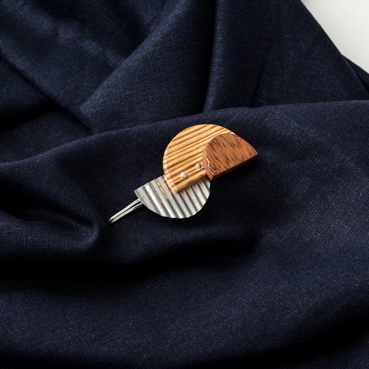Bauhaus Wood and Eco Silver Brooch Pin - #7