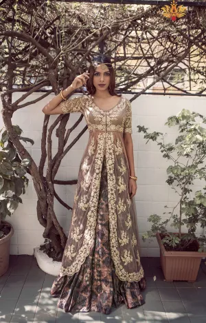 Beige Embroidery Net Jacket and Abstract Print Lehenga  Elegant  Wear