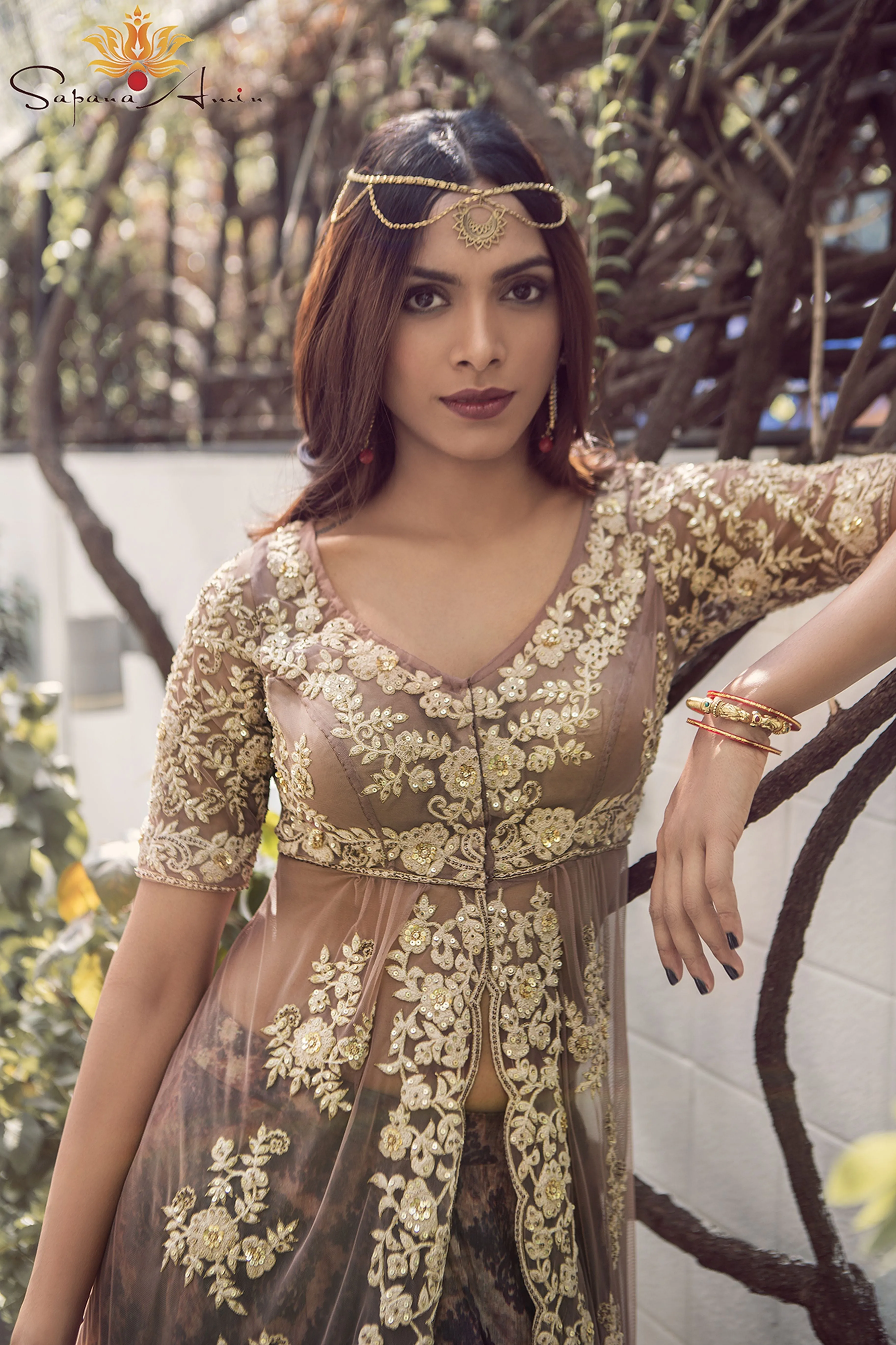Beige Embroidery Net Jacket and Abstract Print Lehenga  Elegant  Wear