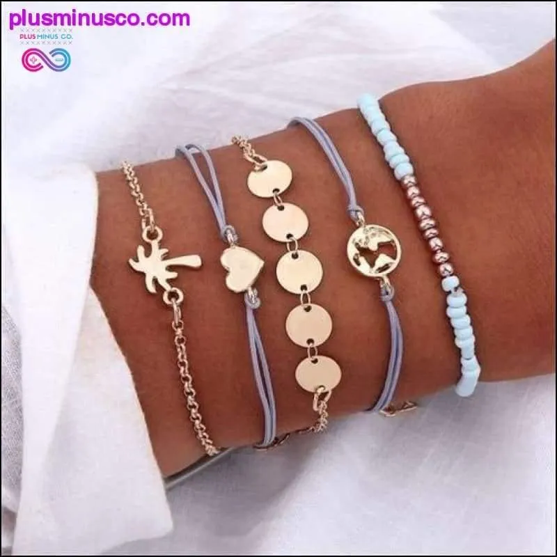 Bohemian Shell Map Turtle Bracelet Set, Retro Geometric