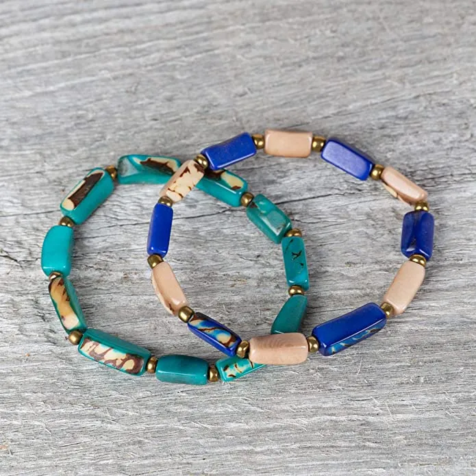 Boho Bracelets for Women - Plant Based and Sustainable Bohemian Bracelet and Jewelry - Hippie Bracelets or Stretch Rectangle Large Beaded Bracelets
