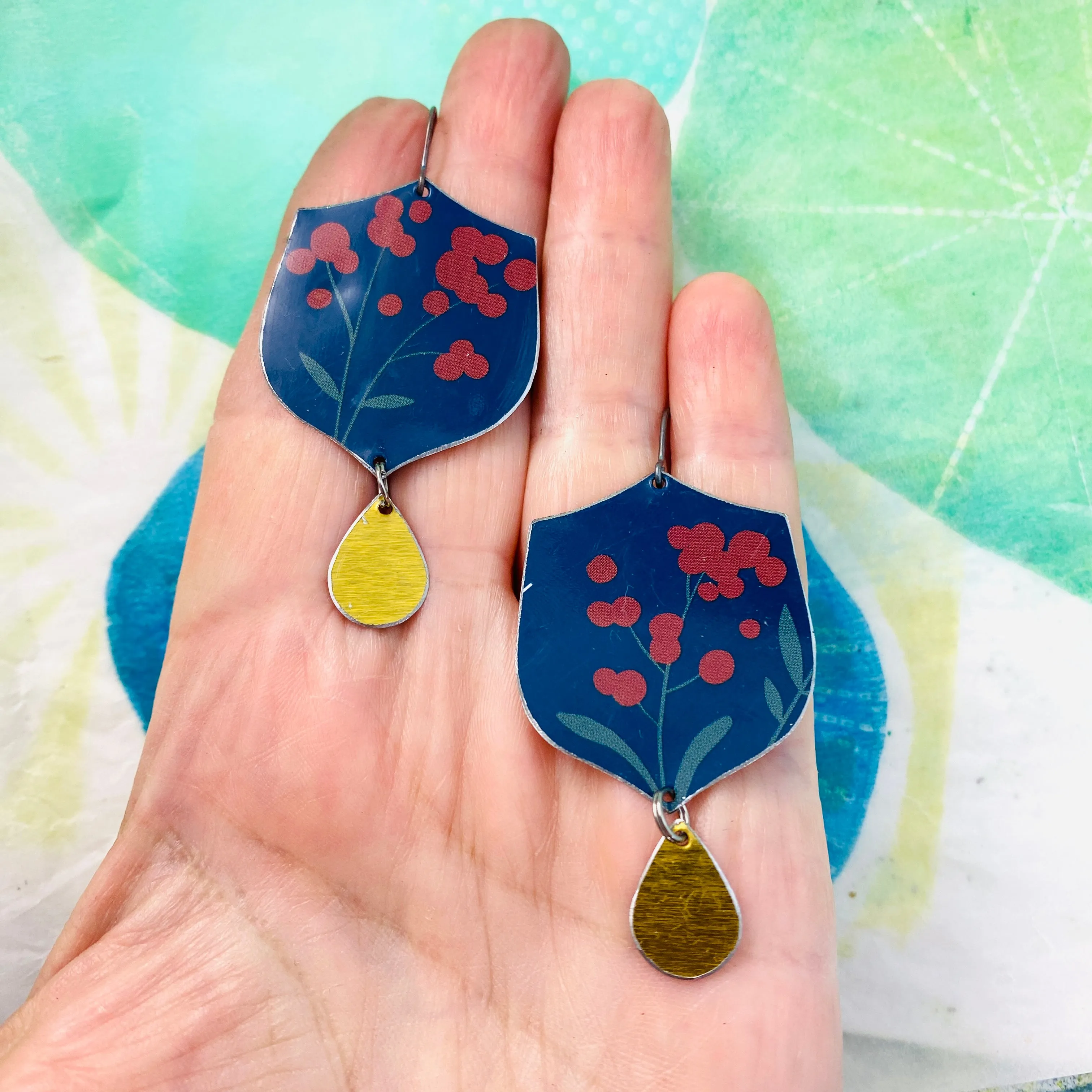 Claret Berries Upcycled Tin Earrings