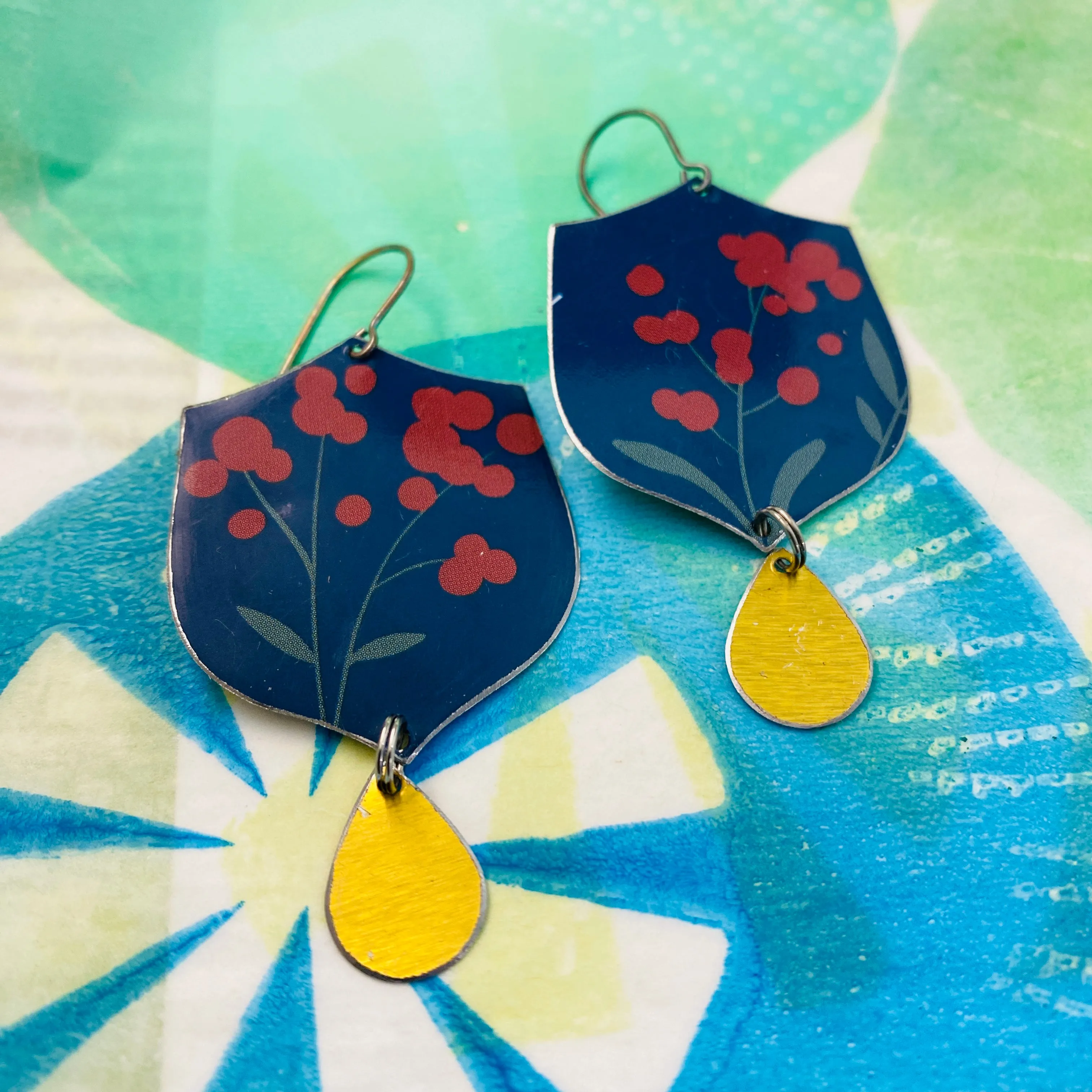 Claret Berries Upcycled Tin Earrings