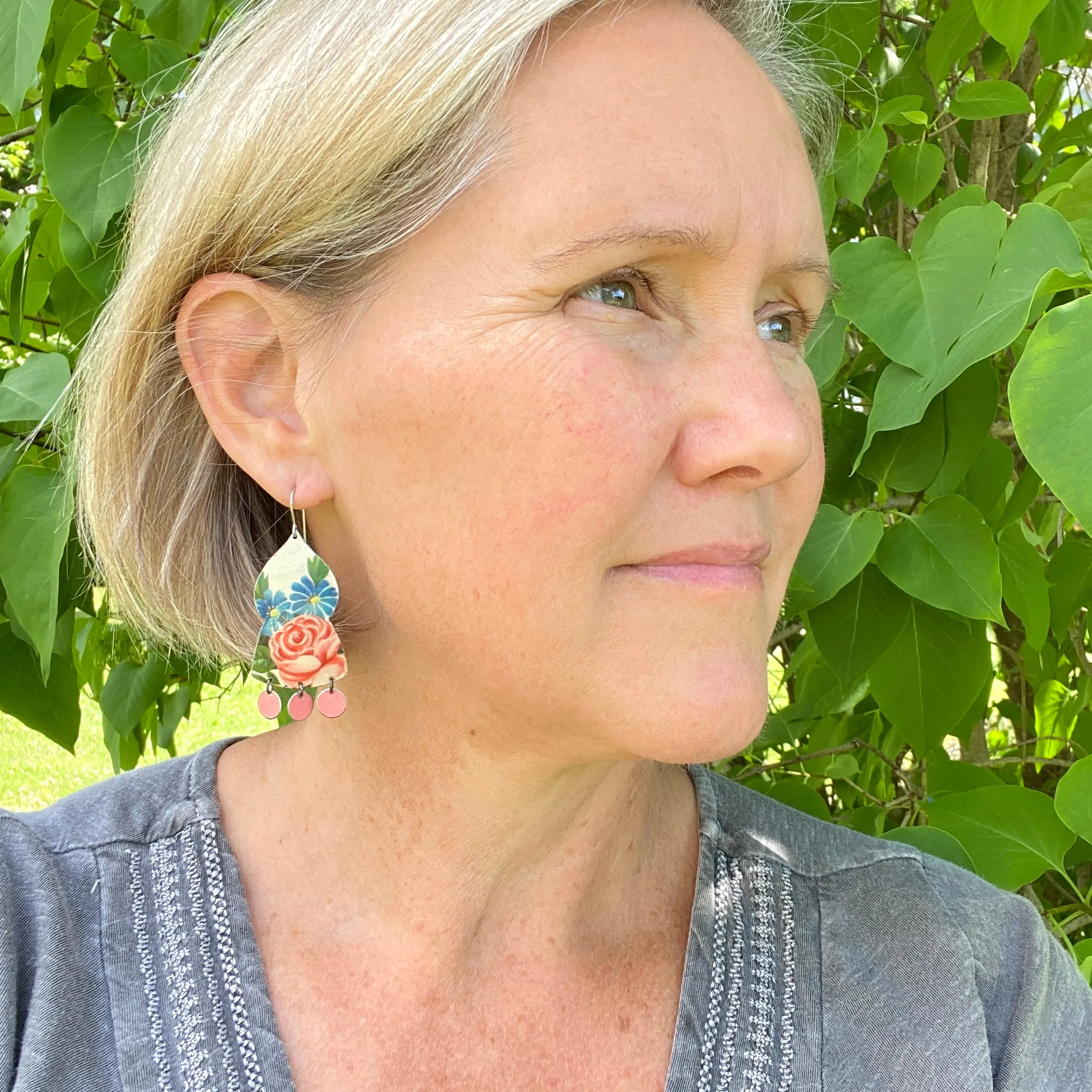 Confetti on Cobalt Temple Drop Tin Earrings
