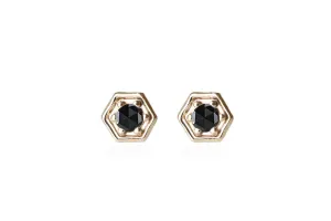 Hexagon Black Diamond Studs
