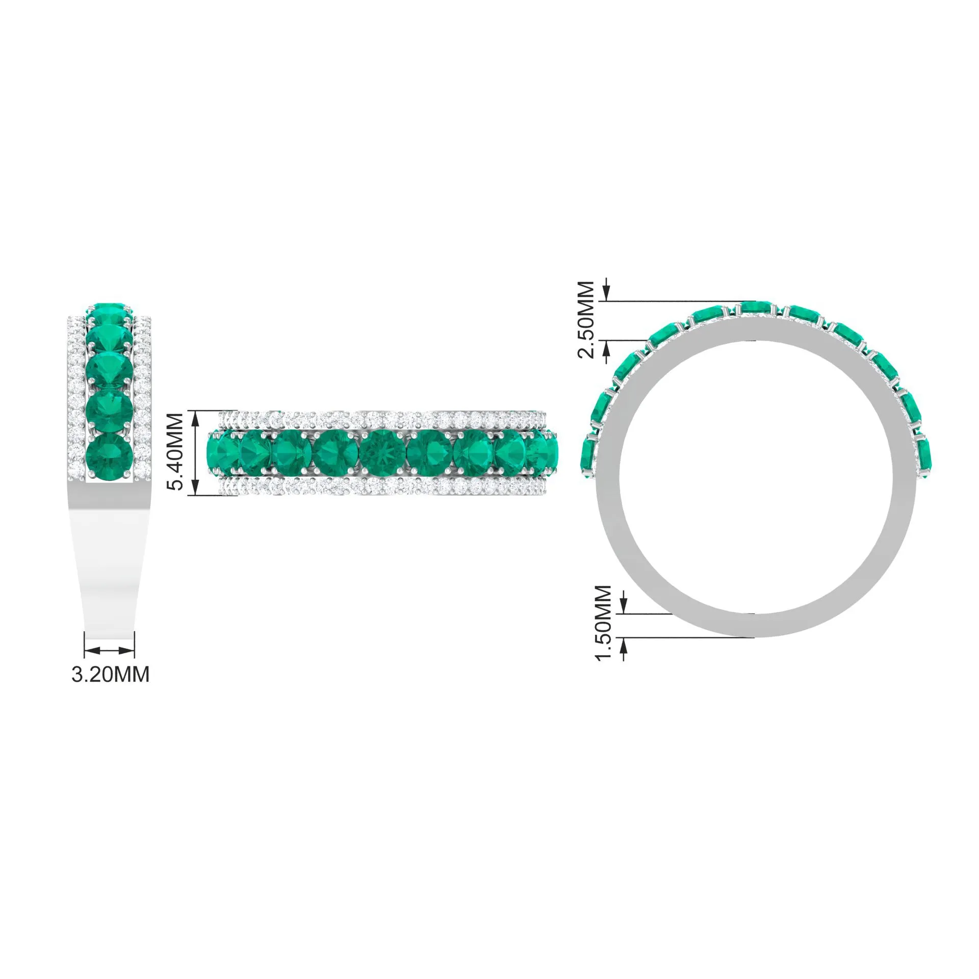 Minimal Emerald and Diamond Anniversary Band Ring