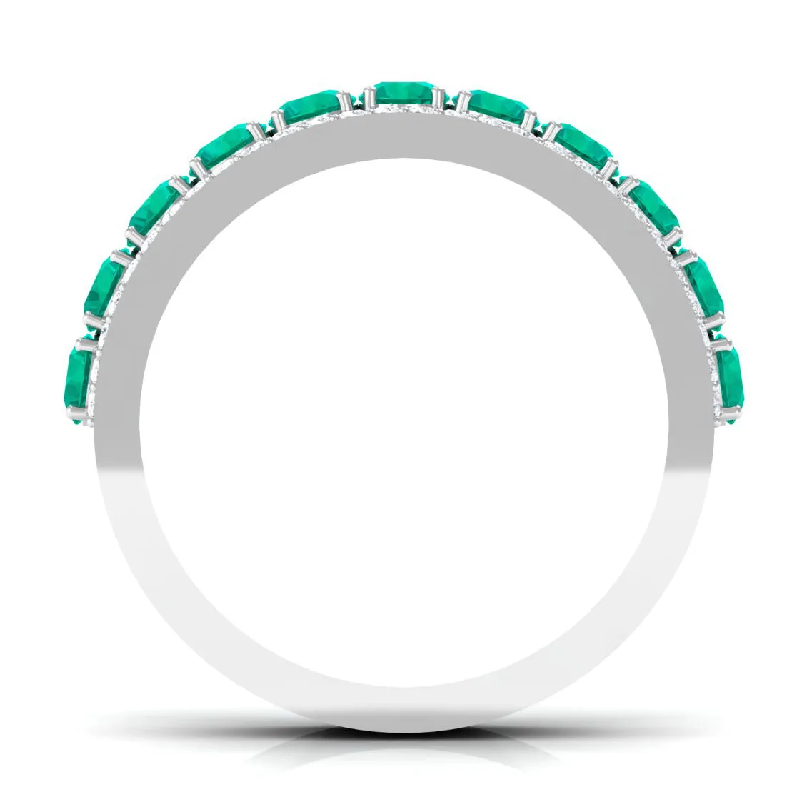 Minimal Emerald and Diamond Anniversary Band Ring