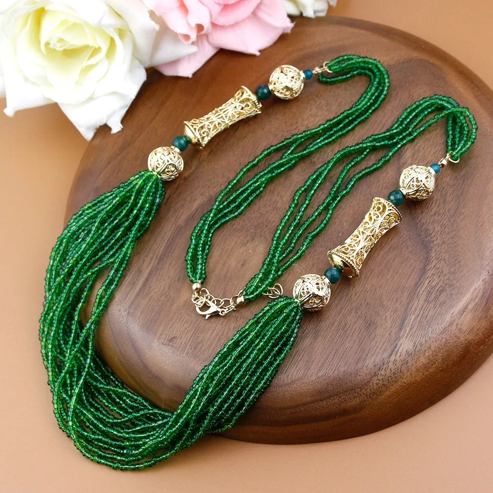Moroccan Turkish Hand Beaded Long Necklace