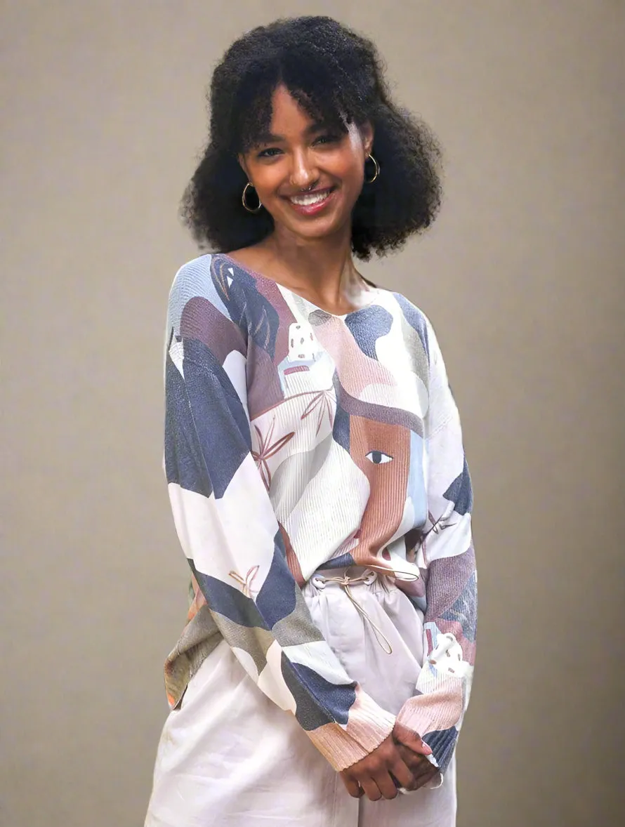 Papillon Abstract V-Neck Sweater - ST-18202