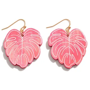 Pink Monstera Leaf Earrings