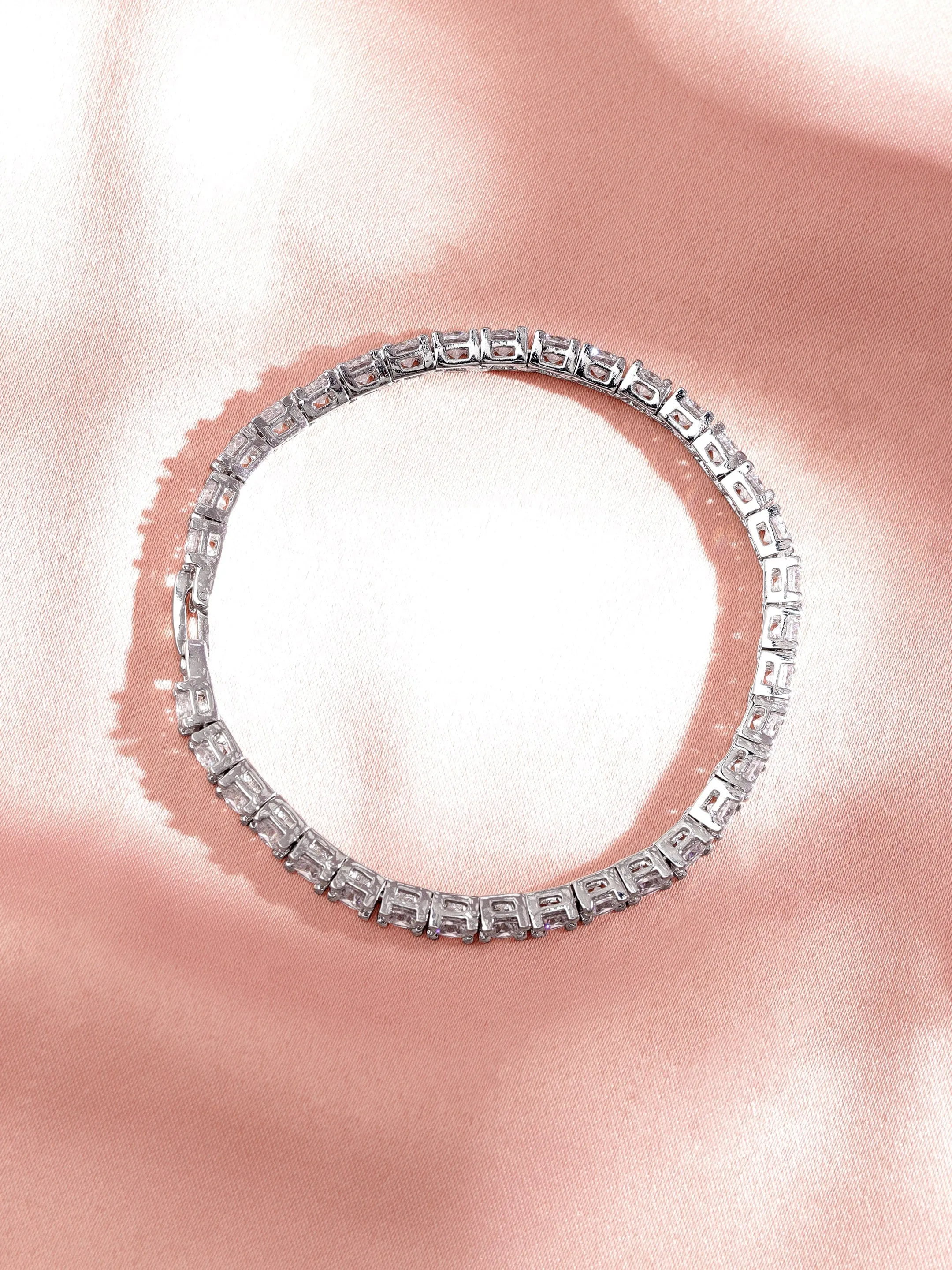 Rubans Rhodium plated Crystal Round Zirconia Demi-fine Classic Tennis Bracelet