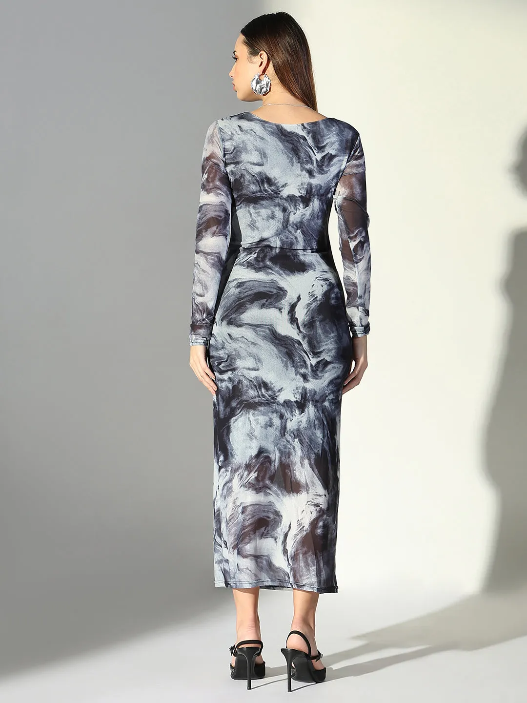SHOWOFFFF Edition Women's Abstract Print Grey V-Neck Bodycon Dress