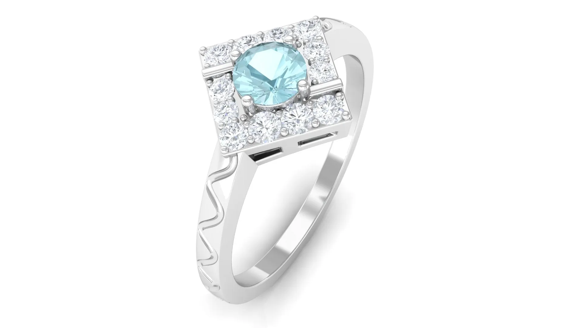 Sky Blue Topaz and Diamond Minimal Ring with Textured Details