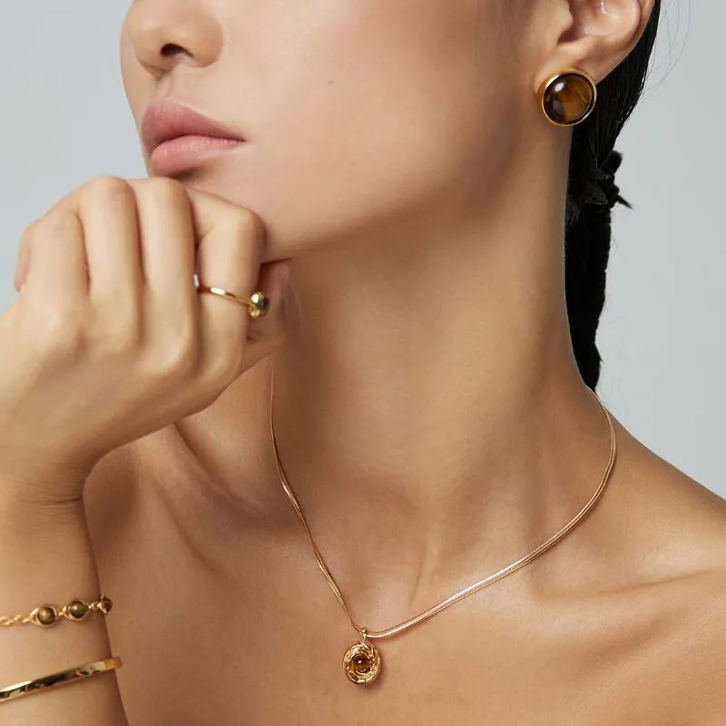 Tiger’s Eye Herringbone Chain Necklace Gold Vermeil