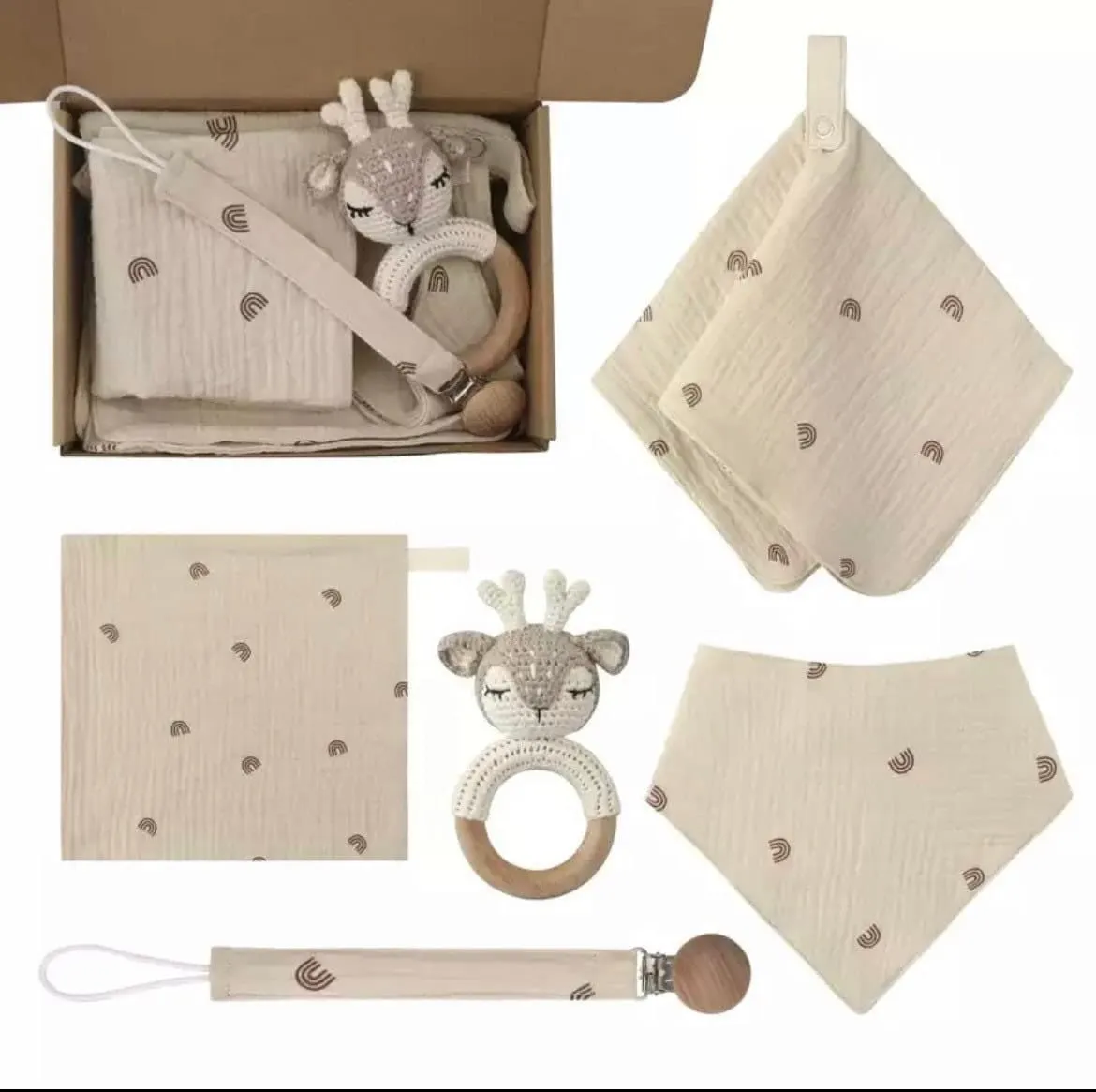 Unisex Baby Muslin Gift Set | Baby Muslin Cotton Bib  | Baby Shower Present | Dummy Gift Set | Dummy Clip Gift Set  | Baby Hamper