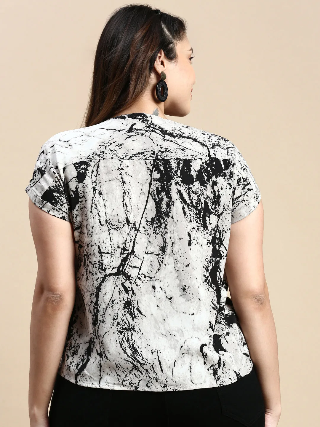 Women Grey Abstract Printed Crepe Top