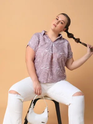 Women Lavender Floral Print Crepe Shirt Style Top